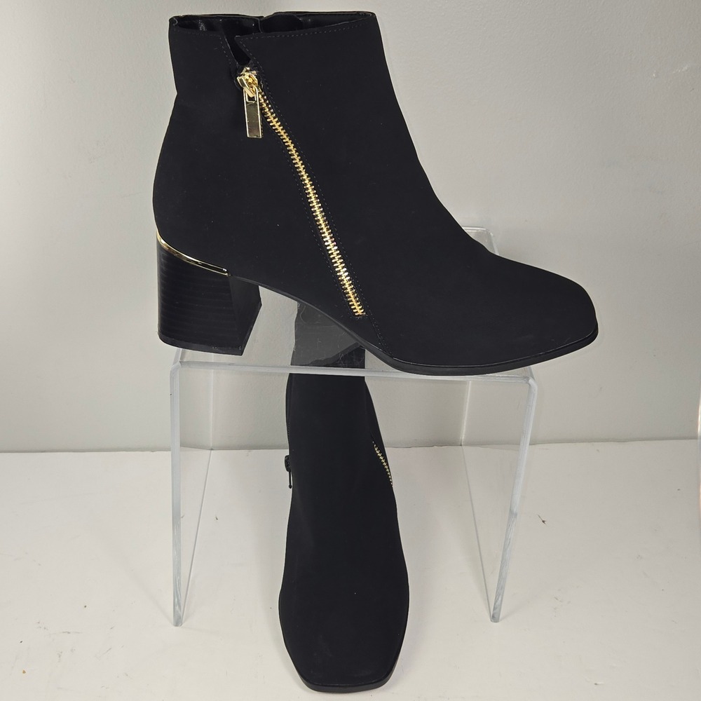 Andiamo Arebecca Black Faux Suede Square Toe Block Heel Ankle Boots Womens 9.5M‎